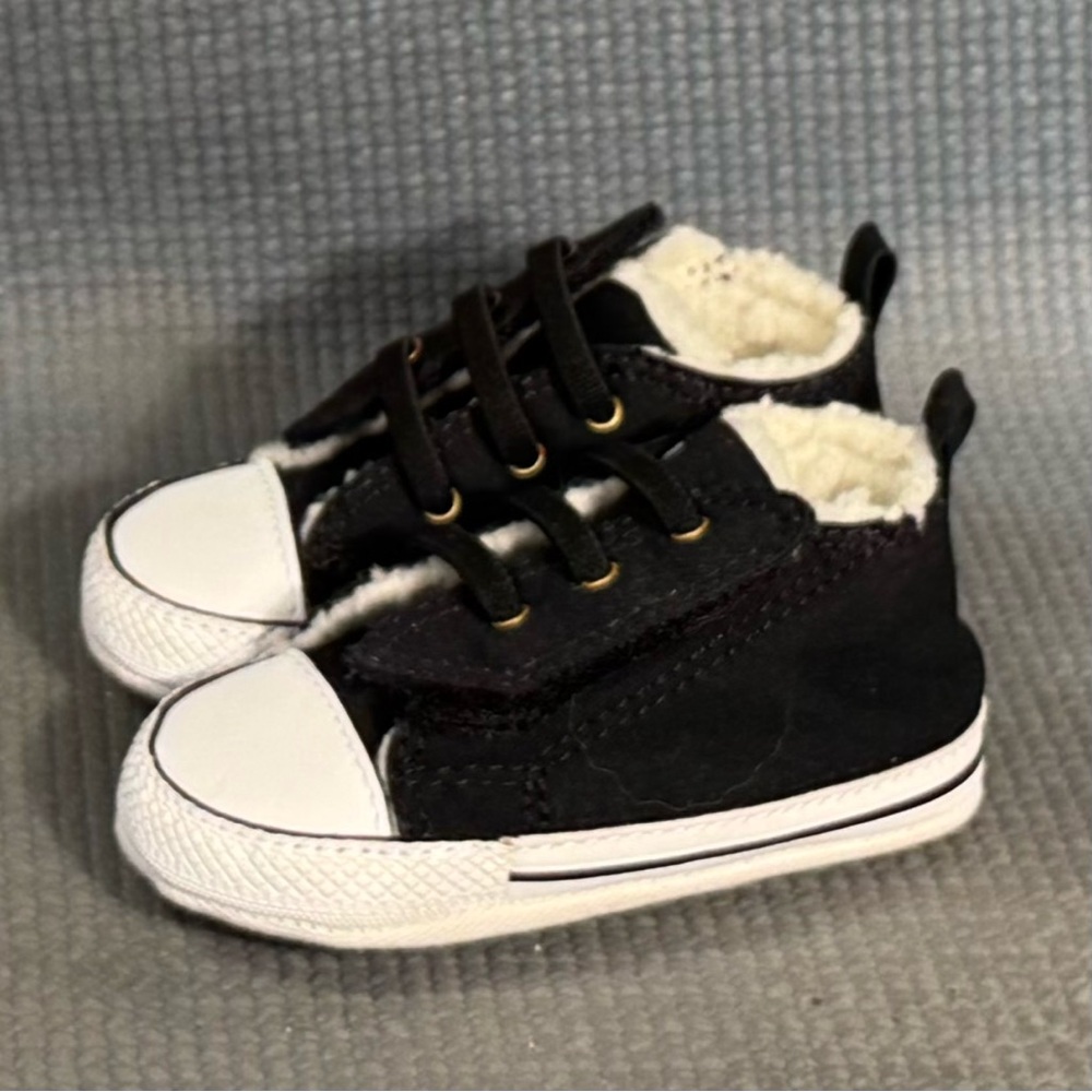 Converse All Star Chuck Taylor Crib Baby Black Soft Sole Shoes‎ Size 2C